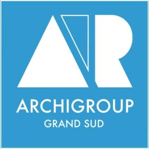 Logo bleu avec les lettres A et R de l'agence d'architectes Archigroup Grand Sud