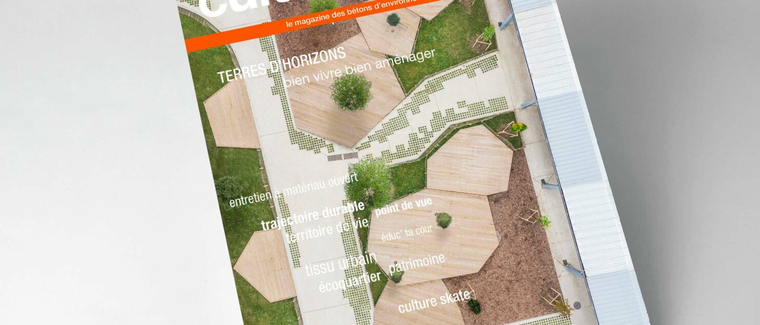 couverture du magazine culture béton numéro 5 avec une photographie d'une cour de collège vu du ciel